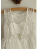 Ivory Lace Deep V Back Tulle Knee Length Flower Girl Dress